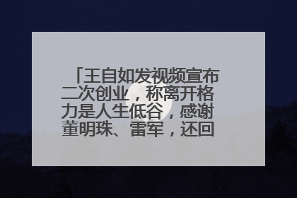 王自如发视频宣布二次创业，称离开格力是人生低谷，感谢董明珠、雷军，还回应了“工资条”：清楚自己要什么……