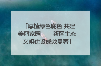 厚植绿色底色 共建美丽家园——新区生态文明建设成效显著
