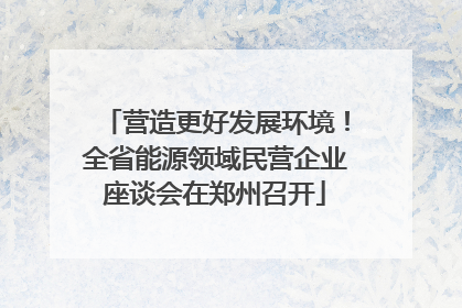 营造更好发展环境！全省能源领域民营企业座谈会在郑州召开
